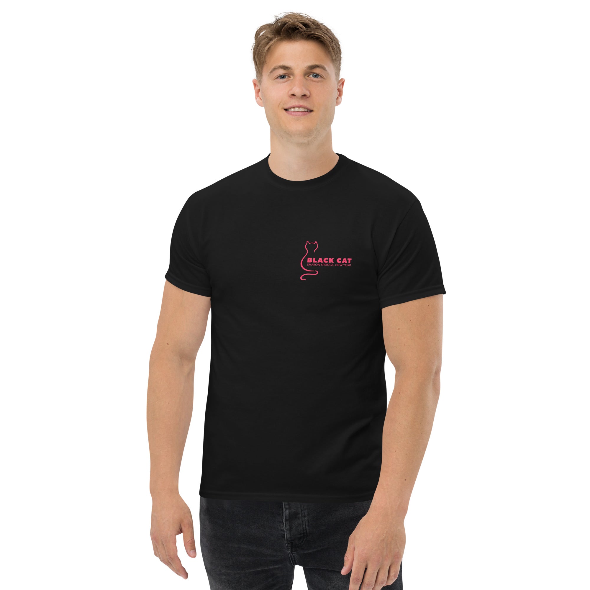 Black Cat Unisex Classic Tee, in Black with Pink Logo