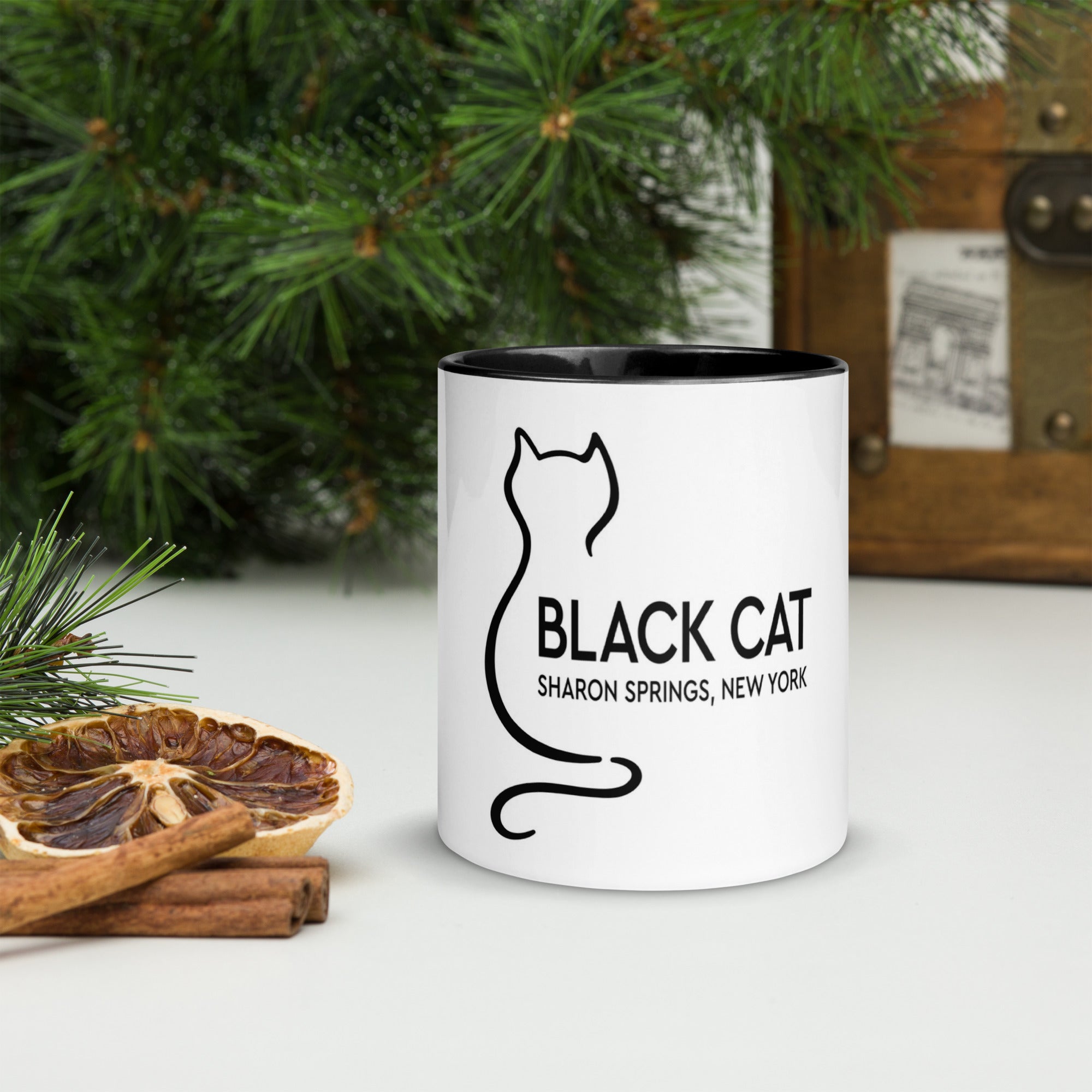 Black Cat Coffee Mug in White with Color Inside (for all) Pink